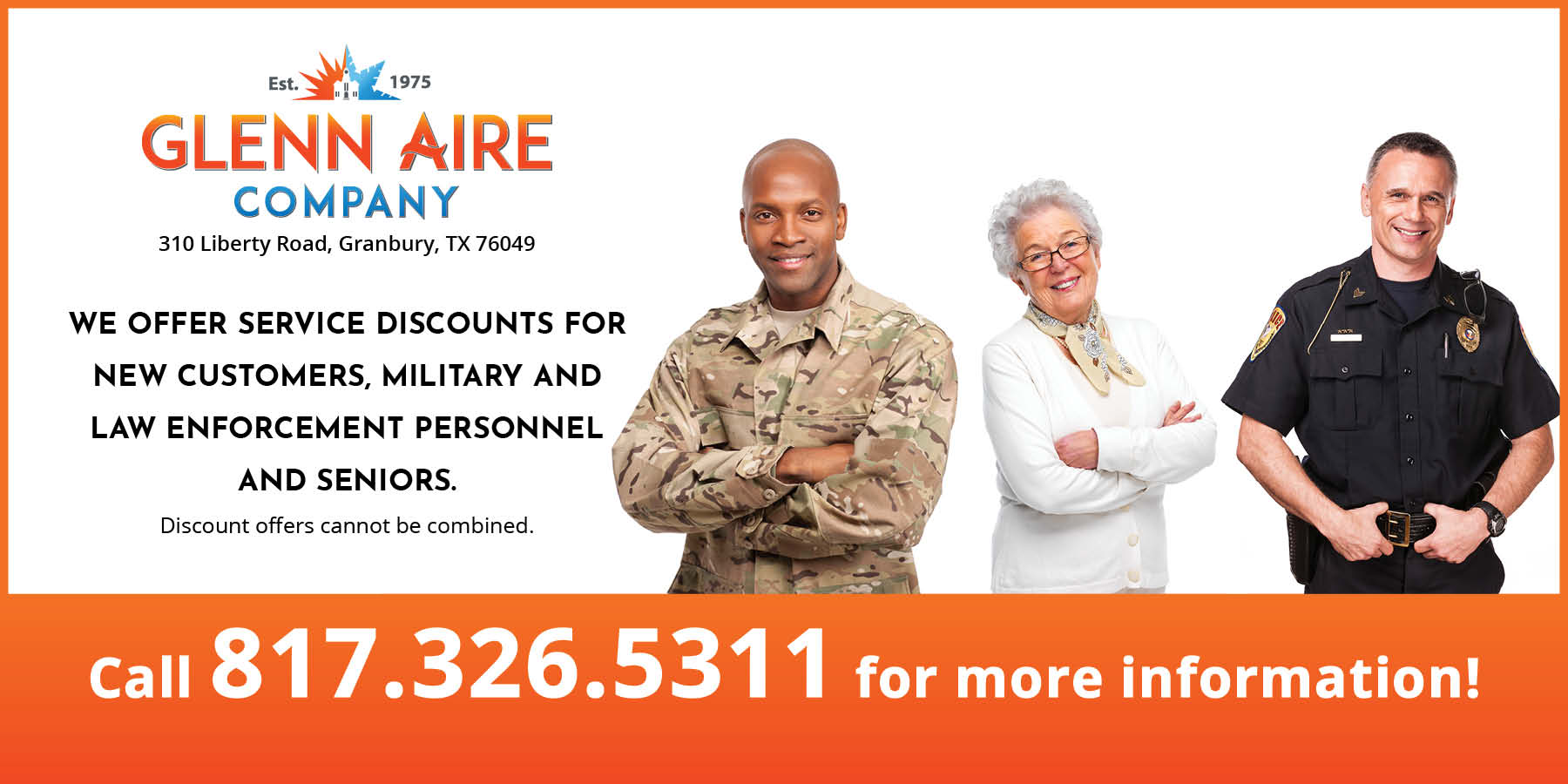 Military, senior citizen, and law enforcement discount coupon.